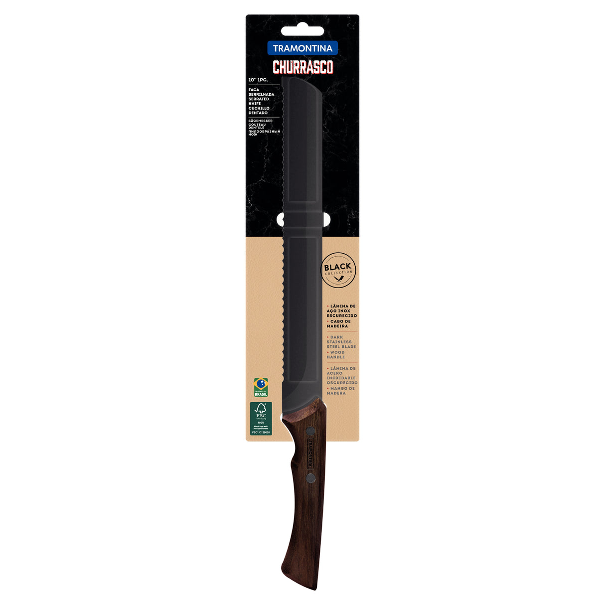 Churrasco Black Brisket Slicer Serrated Edge, 10" - FSC Certified