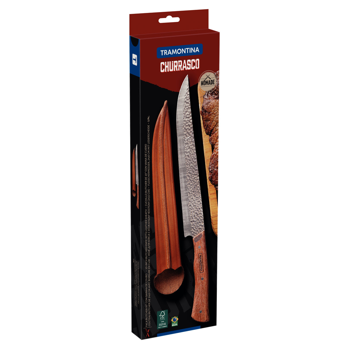 Nômade Butcher Knife with Leather Sheath, 10"