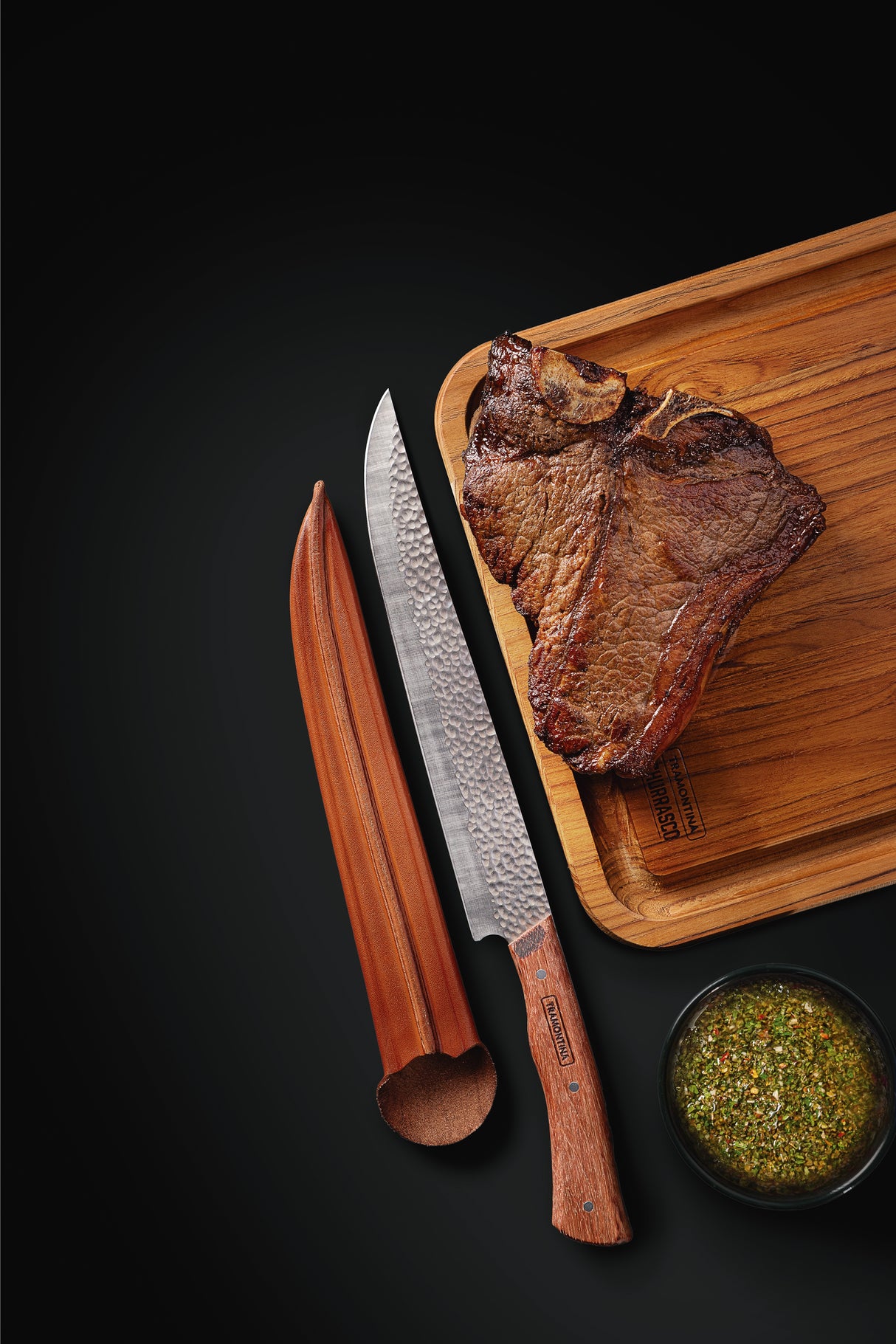 Nômade Butcher Knife with Leather Sheath, 10"