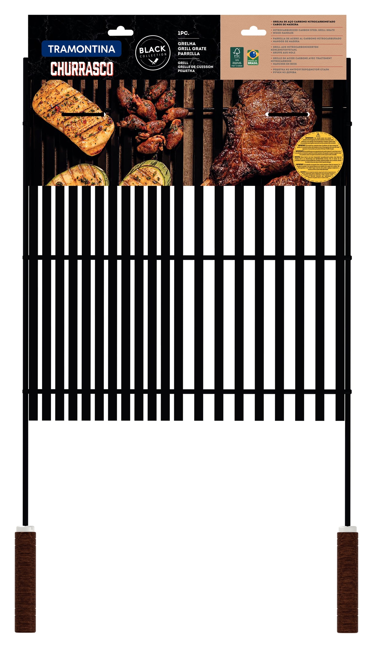 Churrasco Black Nitrocarburized Carbon Steel Grill with Wooden Handles