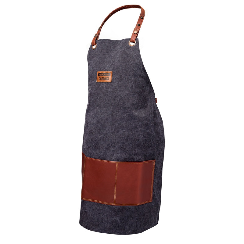 Churrasco Black Fabric and Faux Leather Apron