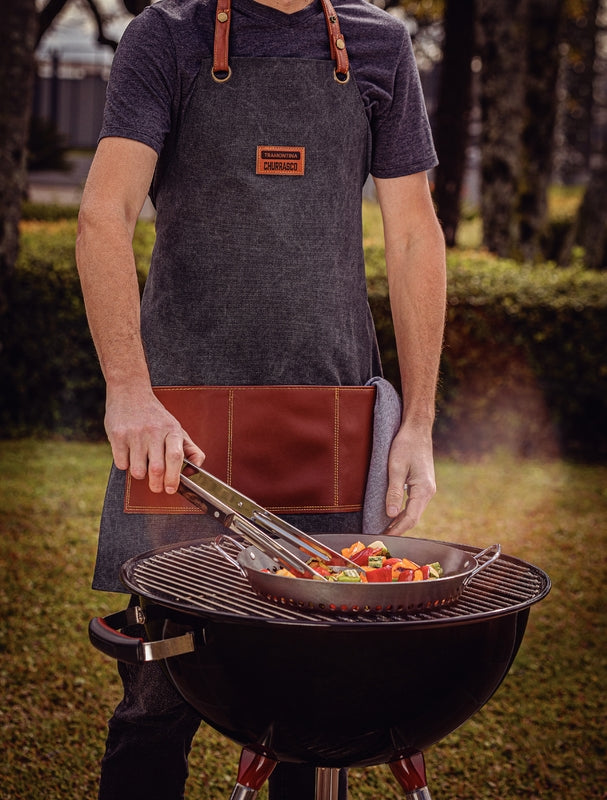 Churrasco Black Fabric and Faux Leather Apron