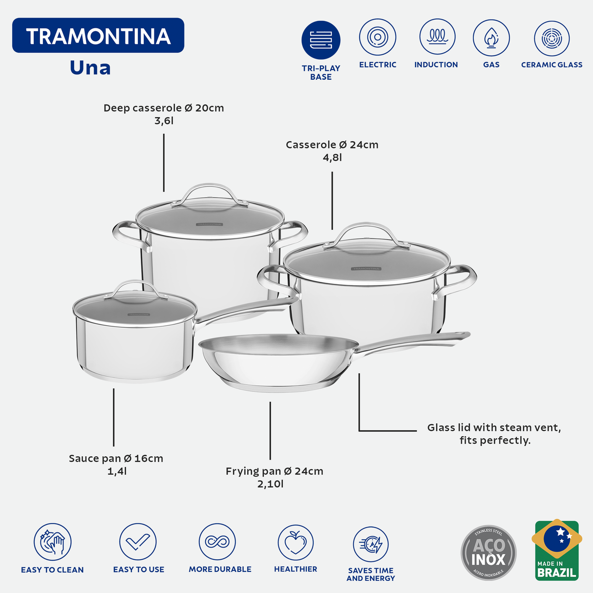 Una Stainless Steel 4-Piece Cookware Set