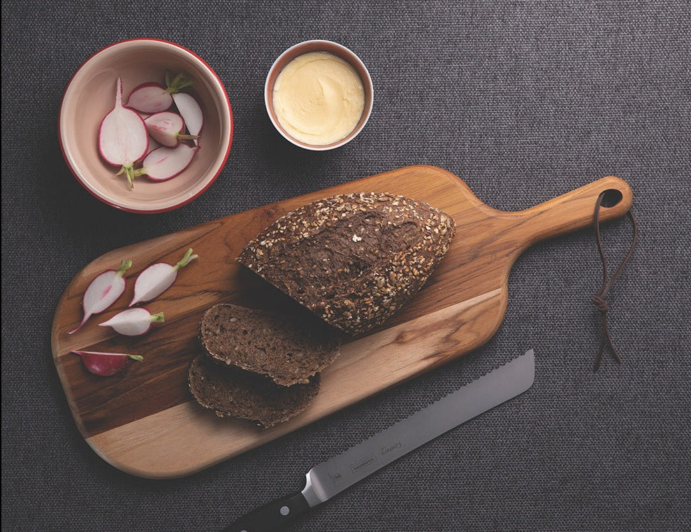 Provence Teak Wood Breadboard with Handle, 48x19cm - FSC Certified