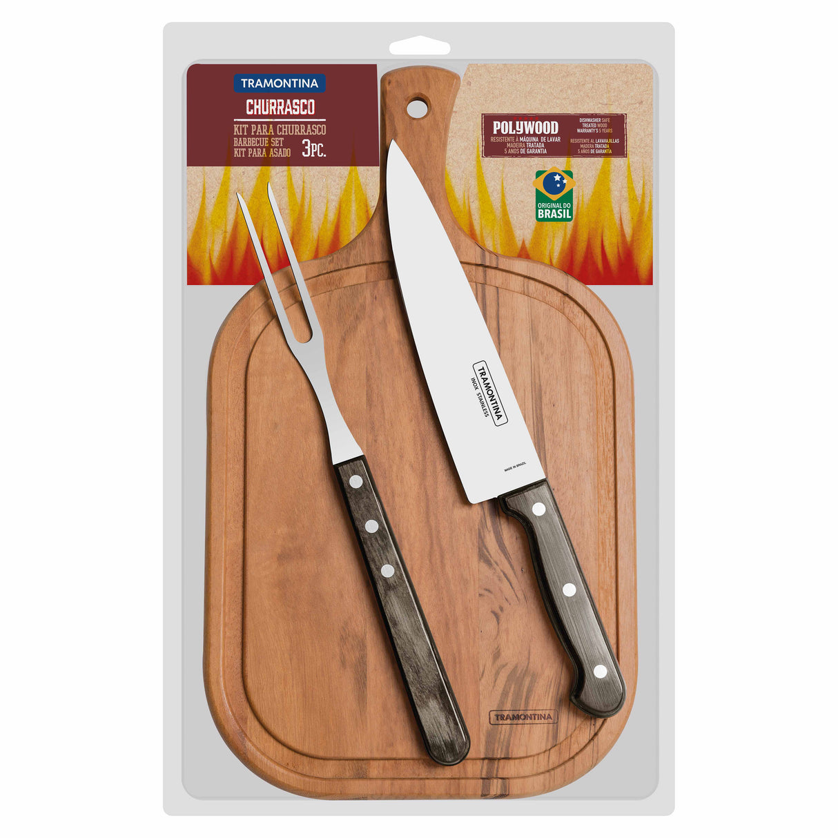 Churrasco Polywood 3-Piece BBQ Set, Brown