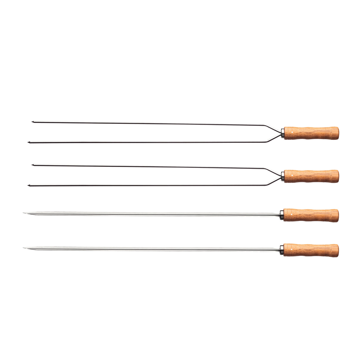 Churrasco 4-Piece Skewer Bundle - 2x 75cm Double Prong Skewers + 2x 75cm Single Prong Skewers