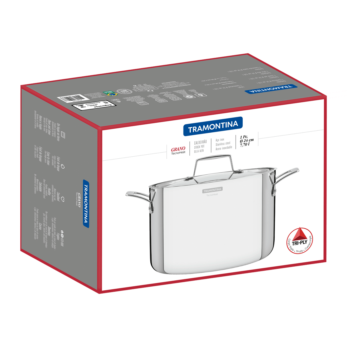 Grano Try-Ply Clad Stainless Steel Stock Pot, 24cm, 7.7L