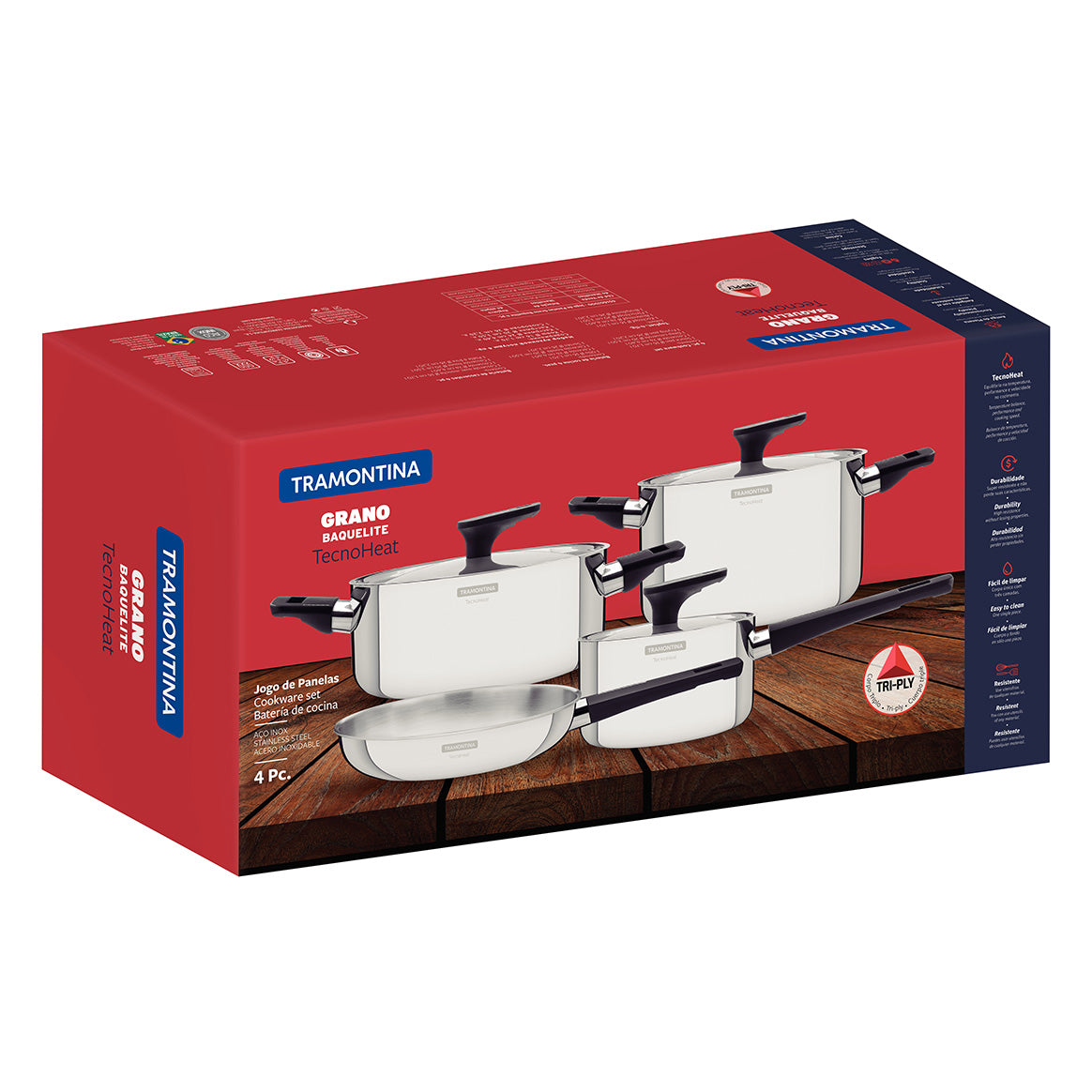 Grano Bakelite Try-Ply Clad Stainless Steel 4-Piece Cookware Set