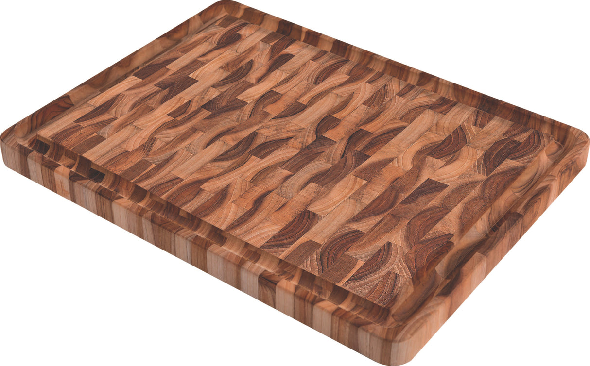 End Grain Barbecue Chopping Board, Teak Wood with Mineral Oil Finish, 46x35cm - FSC Certified