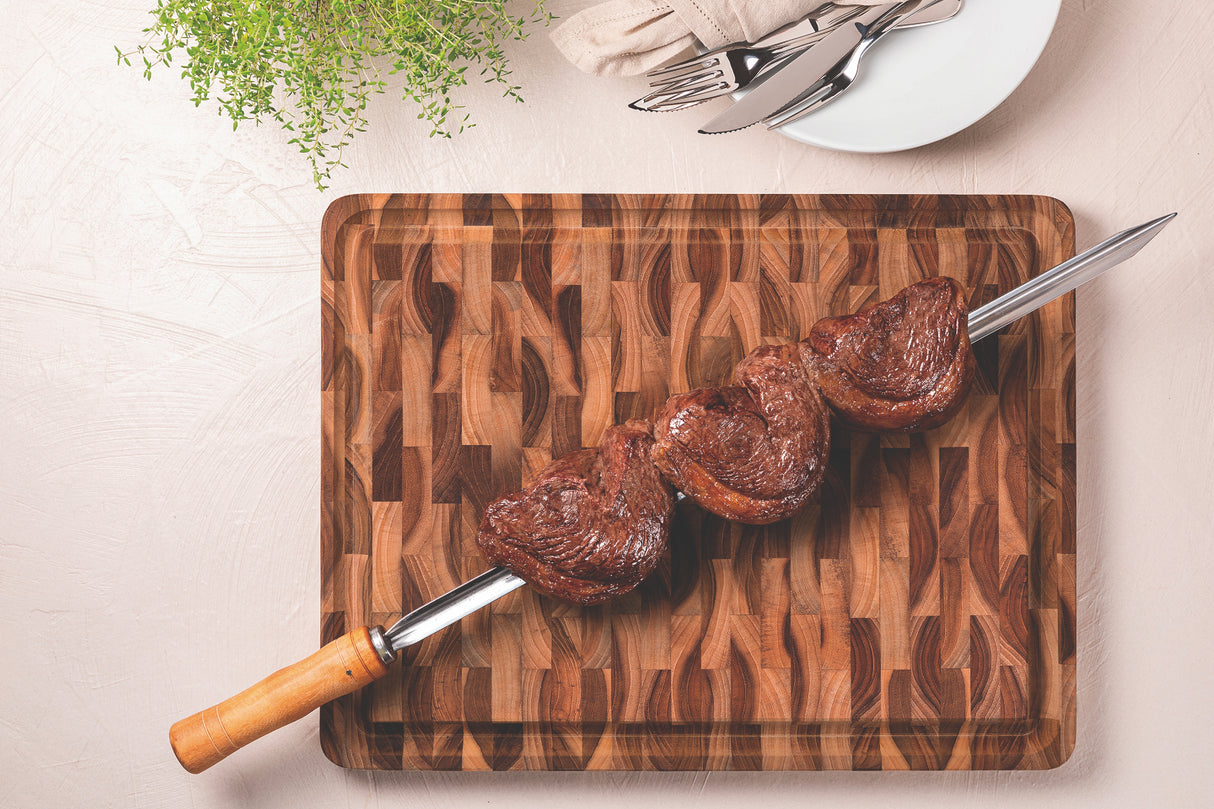 End Grain Barbecue Chopping Board, Teak Wood with Mineral Oil Finish, 46x35cm - FSC Certified