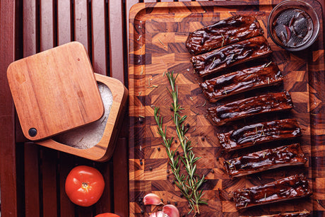 End Grain Barbecue Chopping Board, Teak Wood with Mineral Oil Finish, 46x35cm - FSC Certified