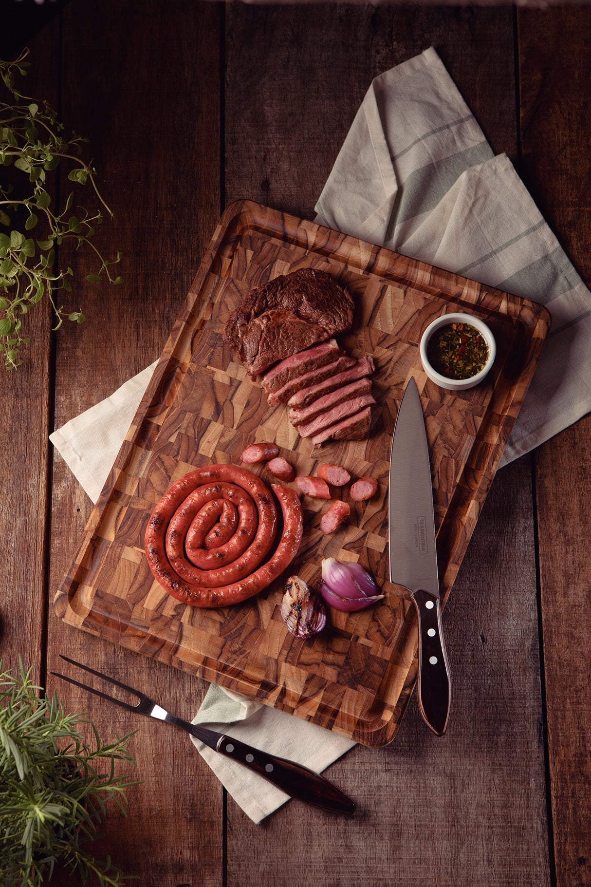 End Grain Barbecue Chopping Board, Teak Wood with Mineral Oil Finish, 46x35cm - FSC Certified
