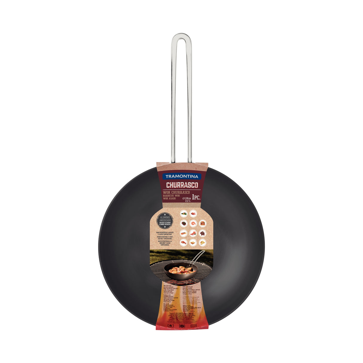 Churrasco Anodized Aluminum Wok With Stainless Steel Handle, 24cm, 2.2L