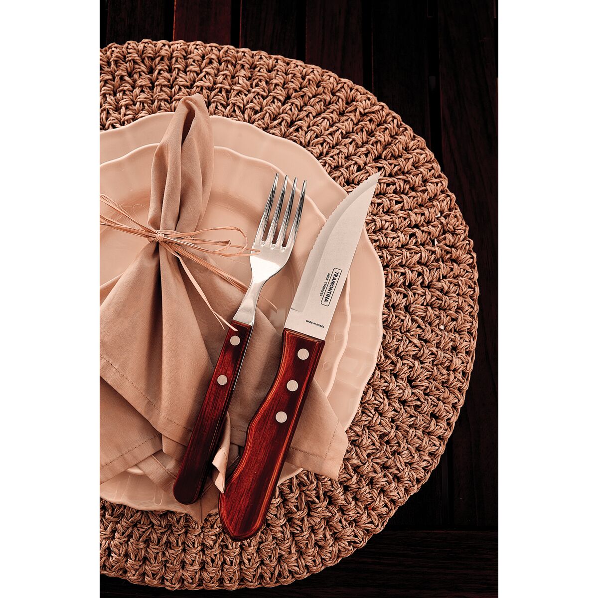 4-Piece Jumbo Steak Kinife Set Stainless-Steel and Treated Red Polywood handles