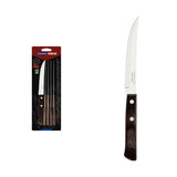 6-Piece Set of Steak Knives Brown Polywood Handles