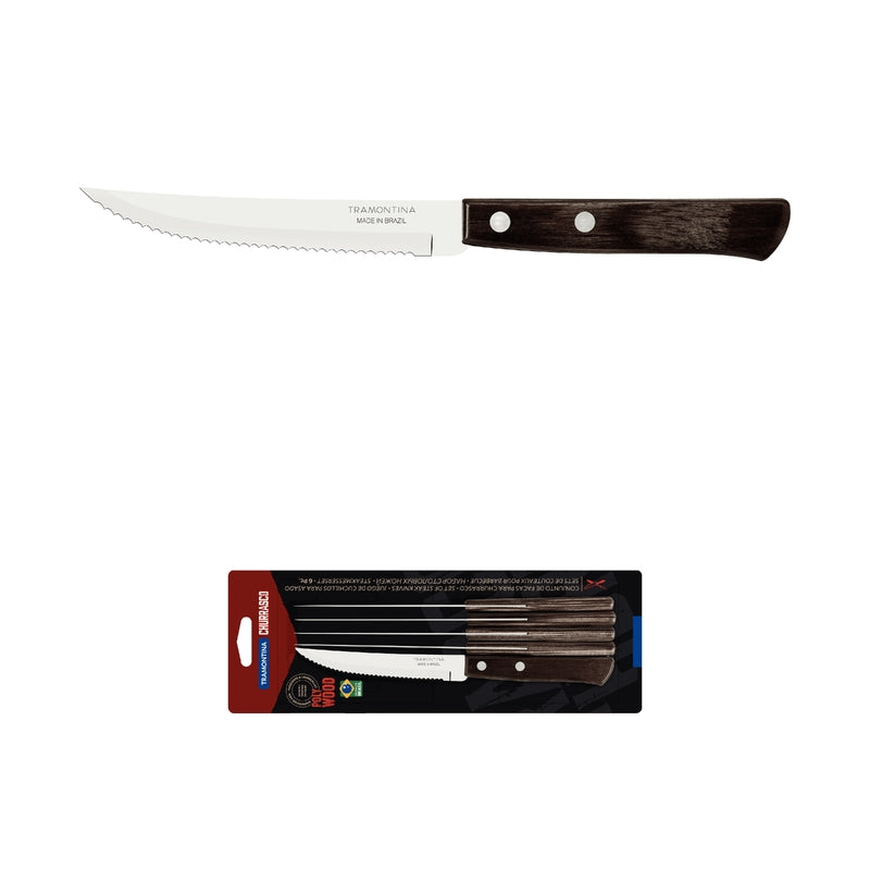 6-Piece Set of Steak Knives Brown Polywood Handles