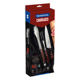3-Piece Utensil Set with Stainless-Steel Blades and Treated Brown Polywood Handles