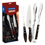 3-Piece Utensil Set with Stainless-Steel Blades and Treated Brown Polywood Handles