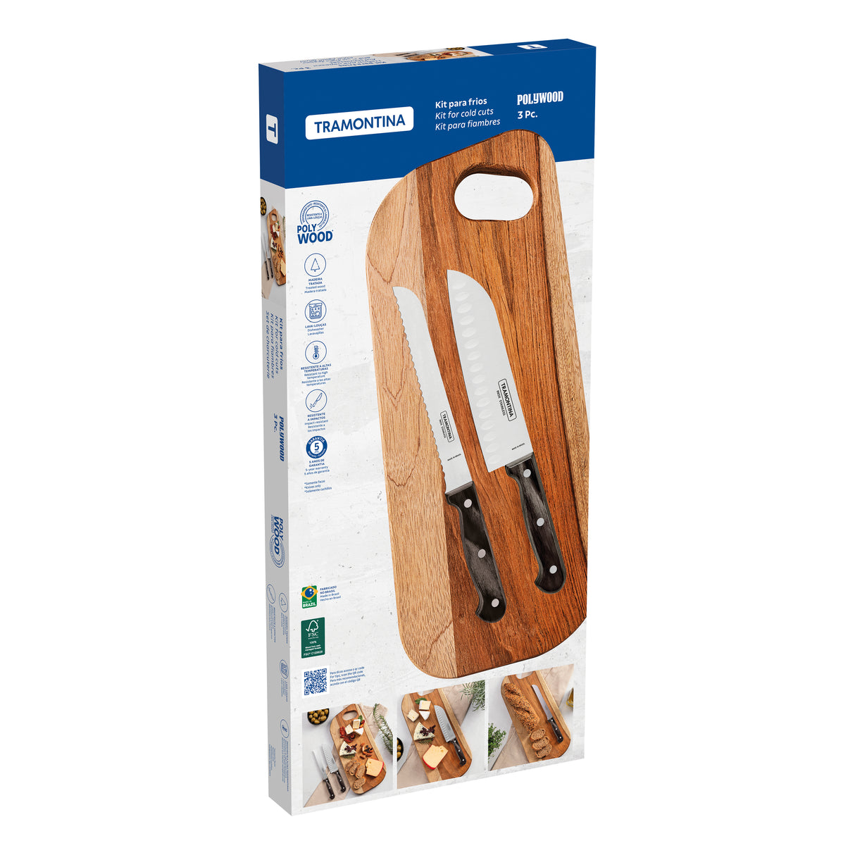 3-Piece Polywood Charcuterie Set - Brown - FSC Certified