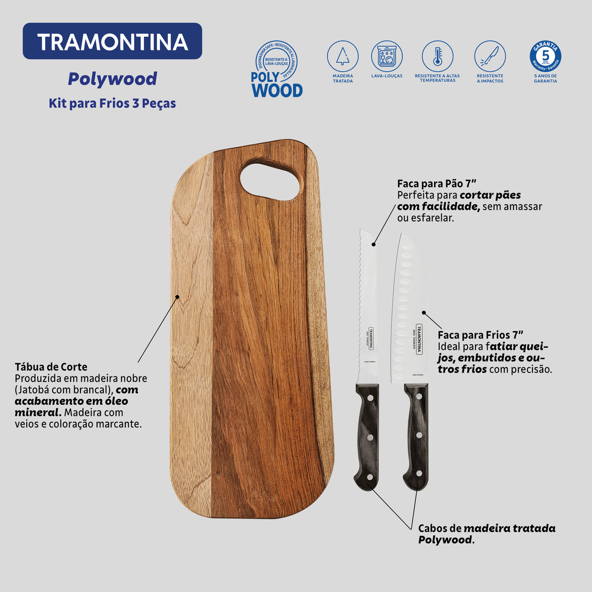 3-Piece Polywood Charcuterie Set - Brown - FSC Certified