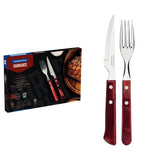12-Piece Stainless-Steel Flatware Set with Red Polywood Handles.