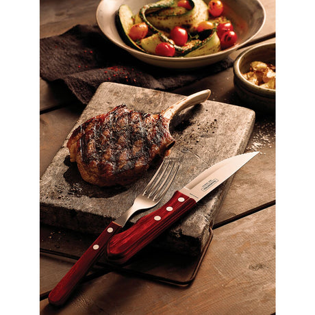 4-Piece Jumbo Steak Kinife Set Stainless-Steel and Treated Red Polywood handles