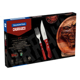 12-Piece Jumbo Flatware Set Stainless-Steel with Red Polywood Handles
