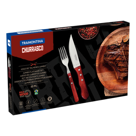 12-Piece Jumbo Flatware Set Stainless-Steel with Red Polywood Handles