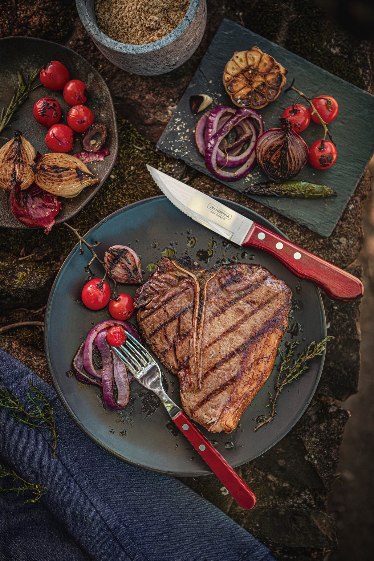 12-Piece Jumbo Flatware Set Stainless-Steel with Red Polywood Handles