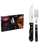 12-Piece Jumbo Flatware Set Stainless-Steel with Brown Polywood Handles
