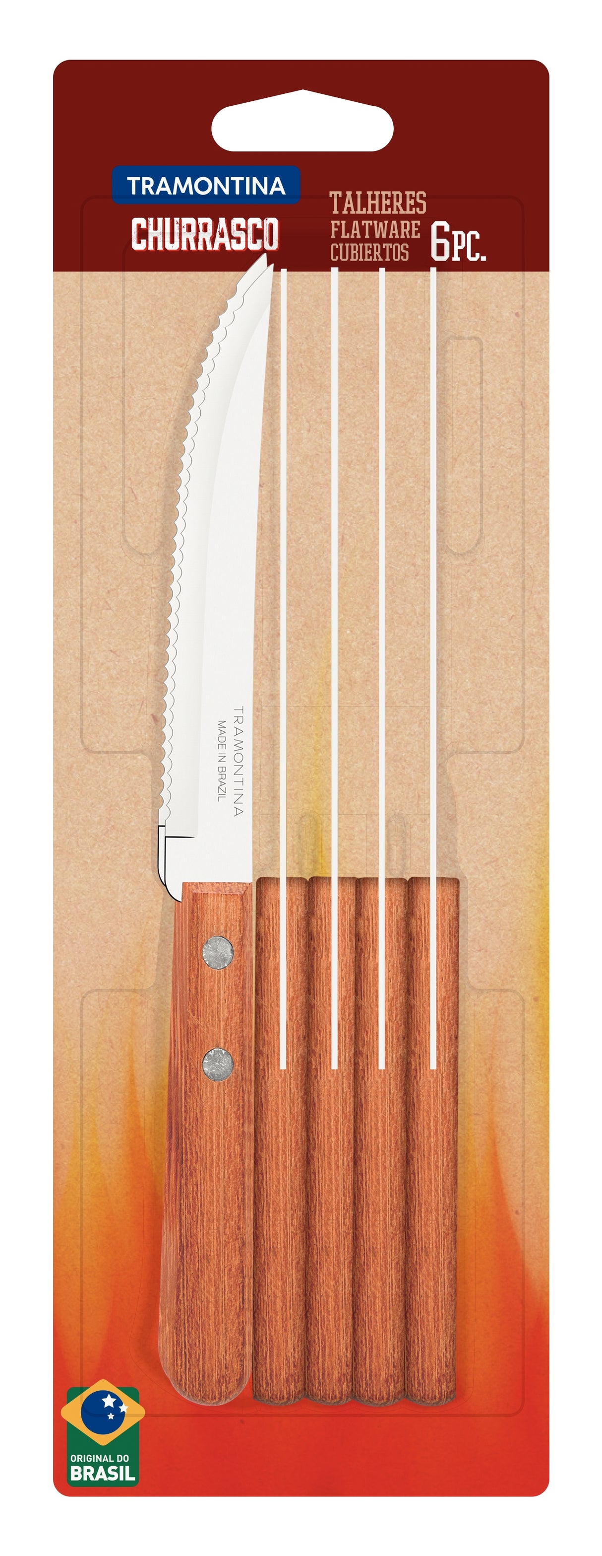 Dynamic 6-Piece Steak Knife Set with Stainless Steel Blades and Natural Wood Handles