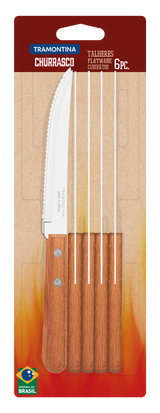 Dynamic 6-Piece Steak Knife Set with Stainless Steel Blades and Natural Wood Handles