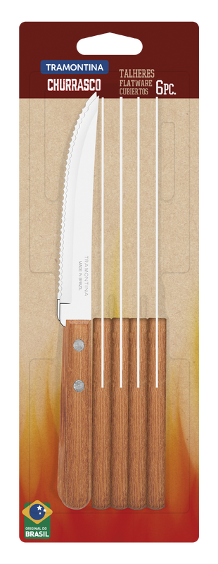 Dynamic 6-Piece Steak Knife Set with Stainless Steel Blades and Natural Wood Handles