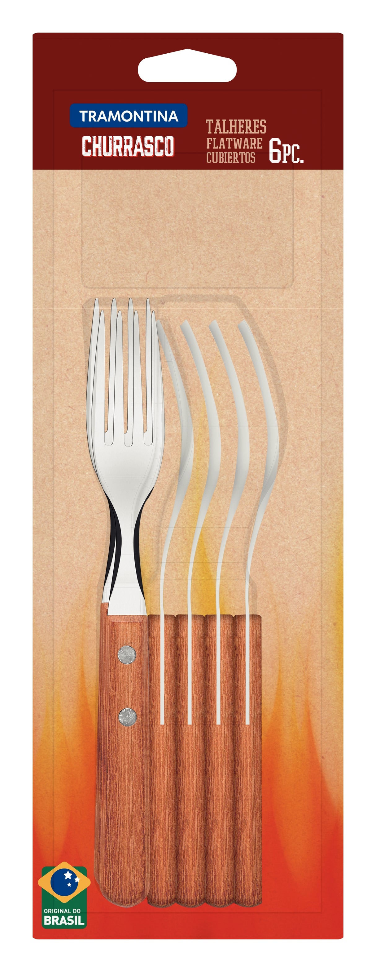 Dynamic 6-Piece Table Forks Set with Stainless Steel Tines and Natural Wood Handles