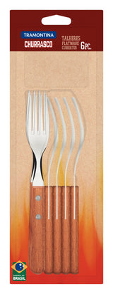 Dynamic 6-Piece Table Forks Set with Stainless Steel Tines and Natural Wood Handles
