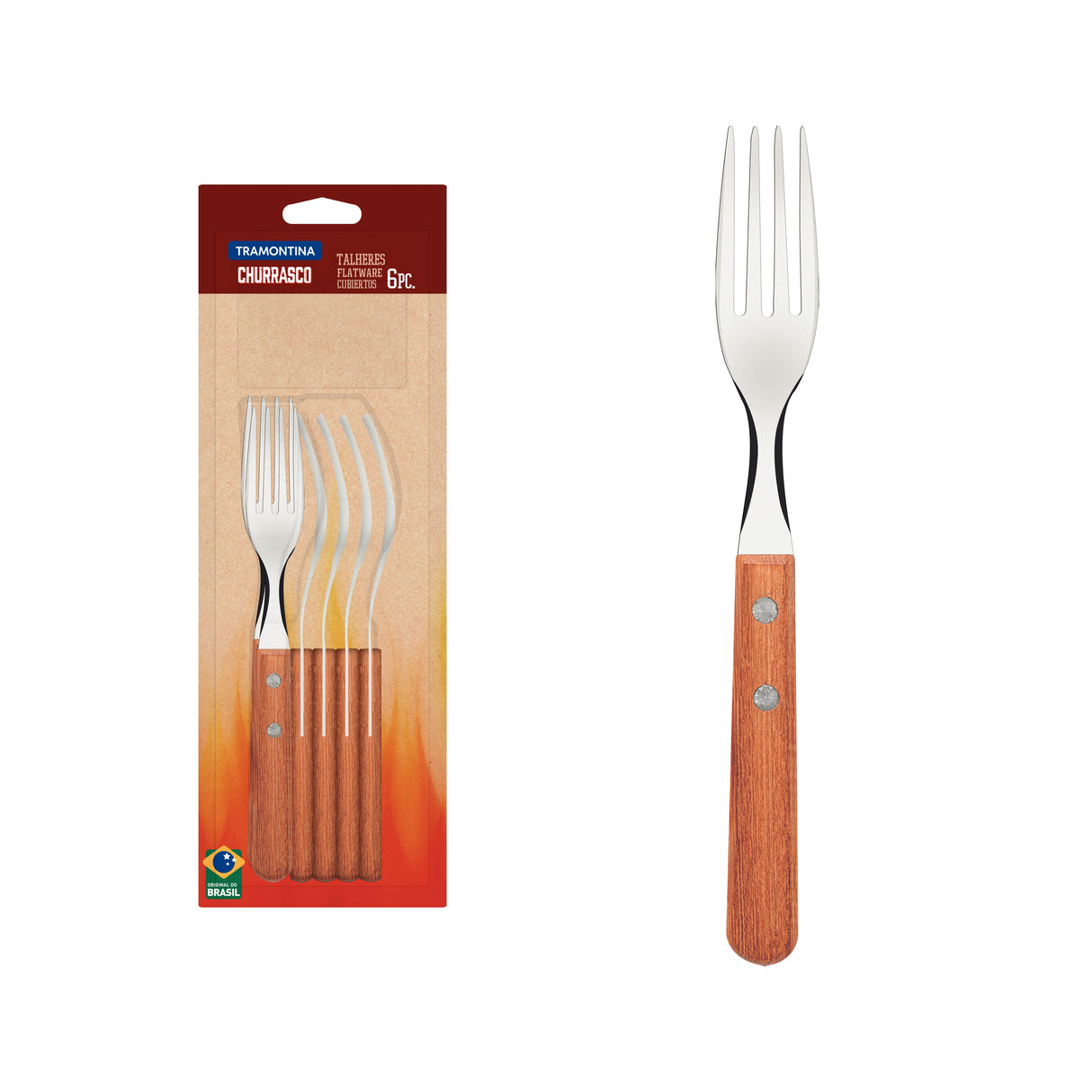 Dynamic 6-Piece Table Forks Set with Stainless Steel Tines and Natural Wood Handles