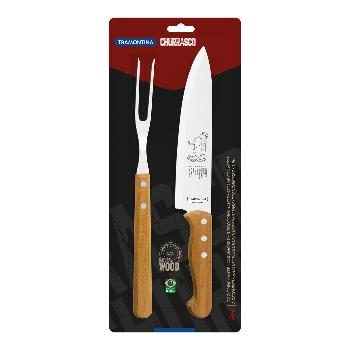 2-Piece Carving Set with Stainless-Steel Blades and Natural Wood Handles