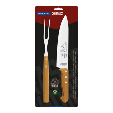 2-Piece Carving Set with Stainless-Steel Blades and Natural Wood Handles