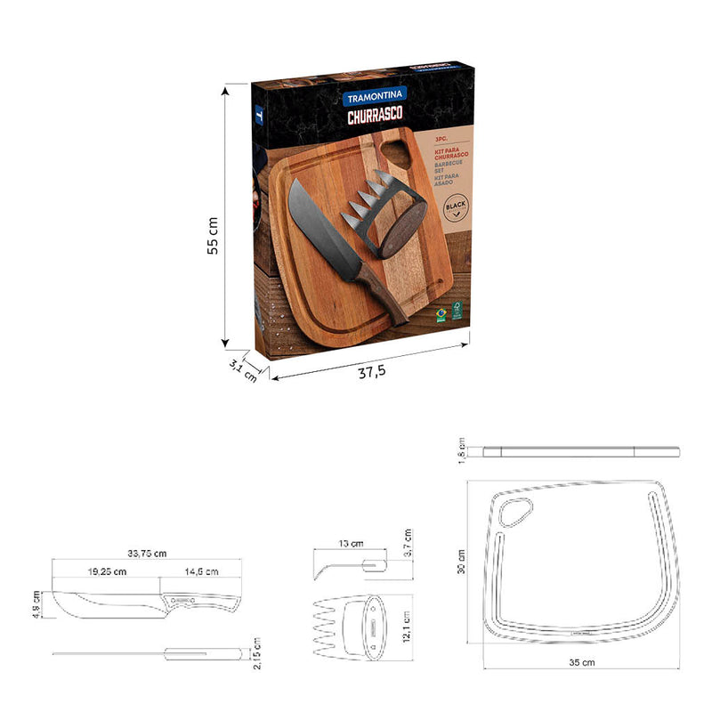 Load image into Gallery viewer, Tramontina 3-Piece Churrasco Black BBQ Set
