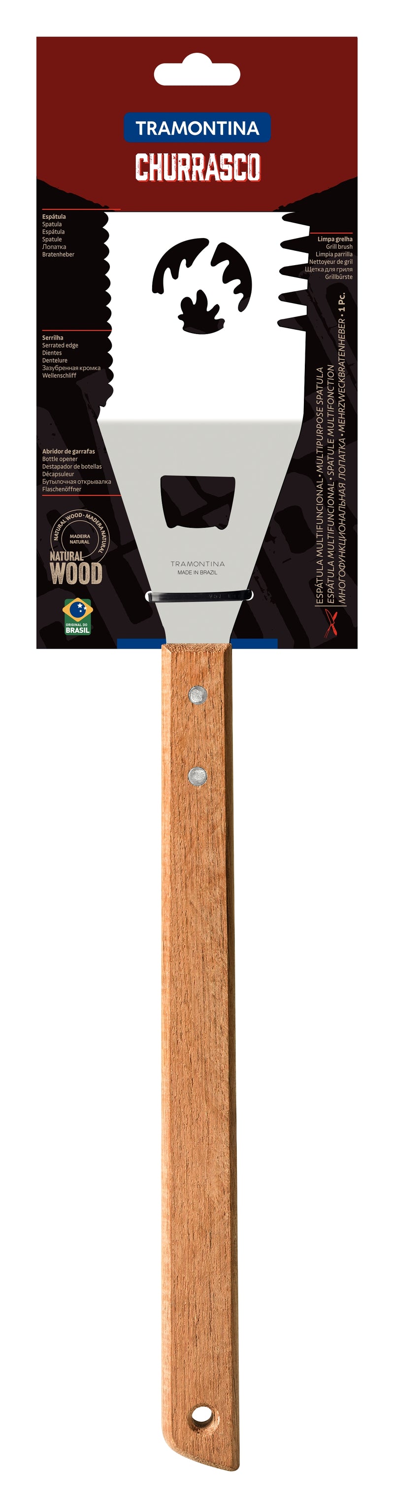 Load image into Gallery viewer, Tramontina Barbecue Stainless Steel Spatula with Serrated Edge and Wooden Handle, 48cm
