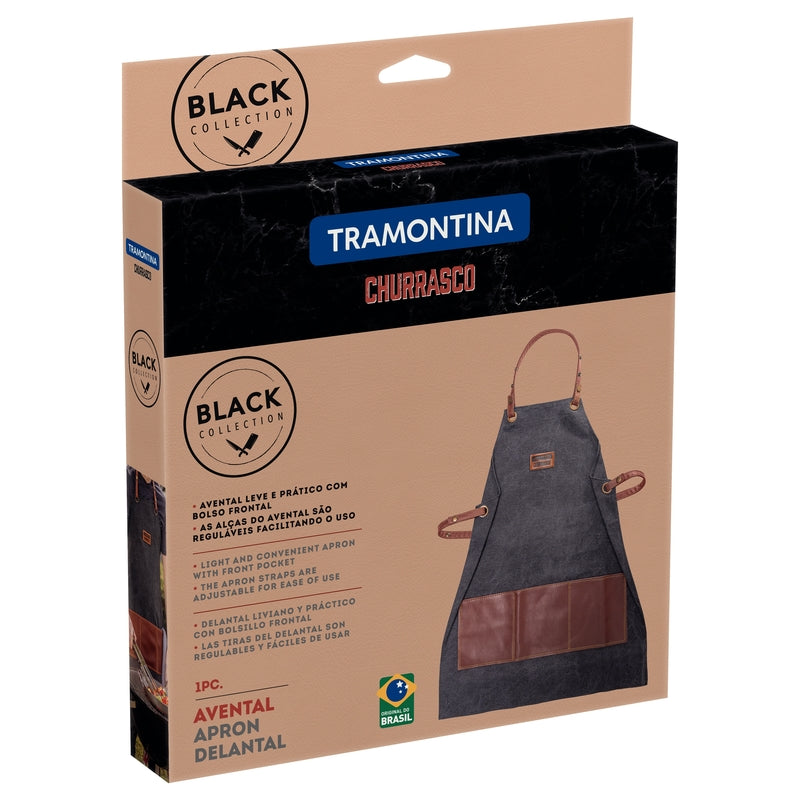 Churrasco Black Fabric and Faux Leather Apron