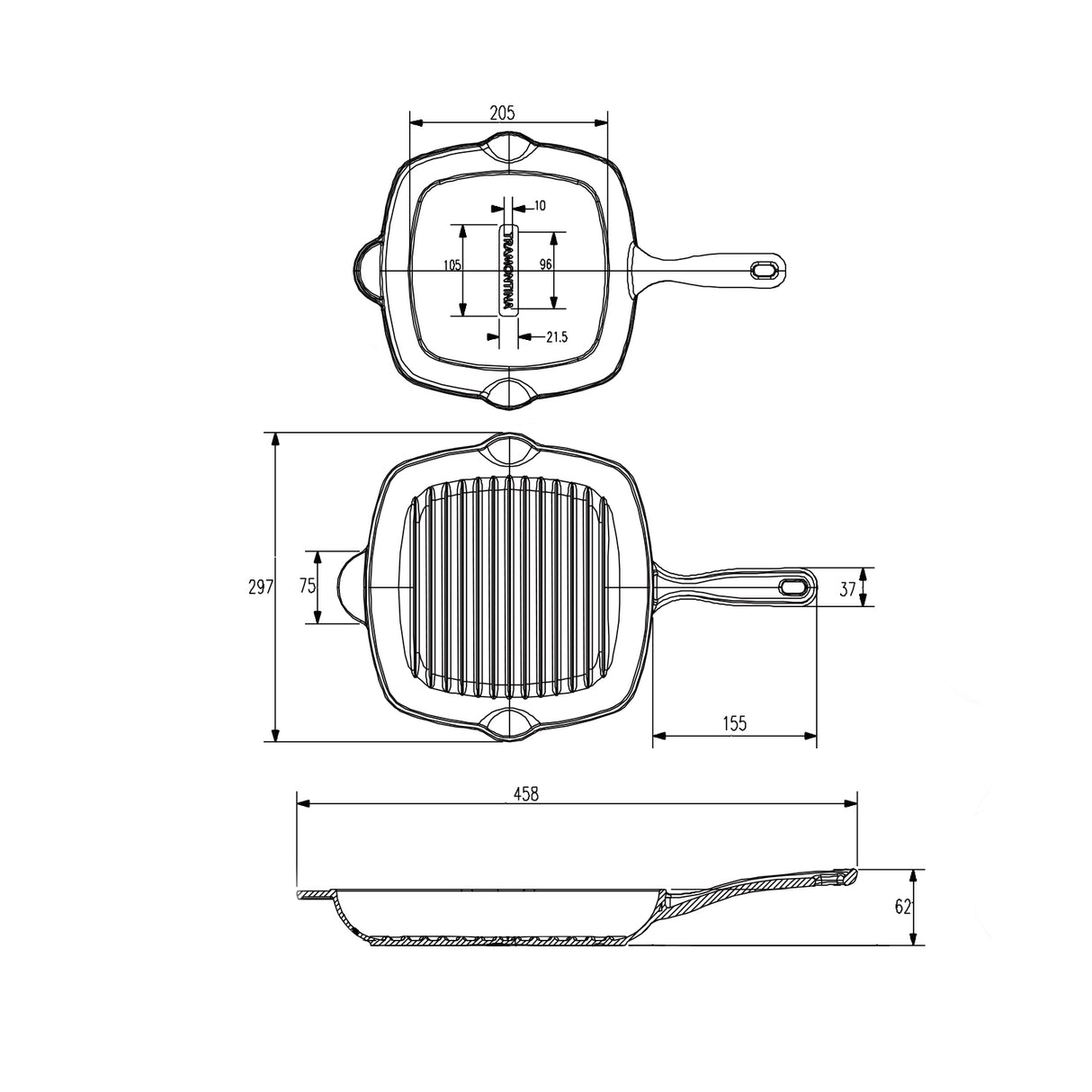 Pre-Seasoned Cast Iron Square Griddle Pan, 27cm