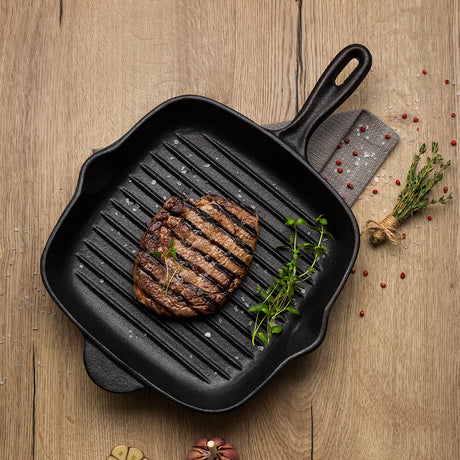 Pre-Seasoned Cast Iron Square Griddle Pan, 27cm