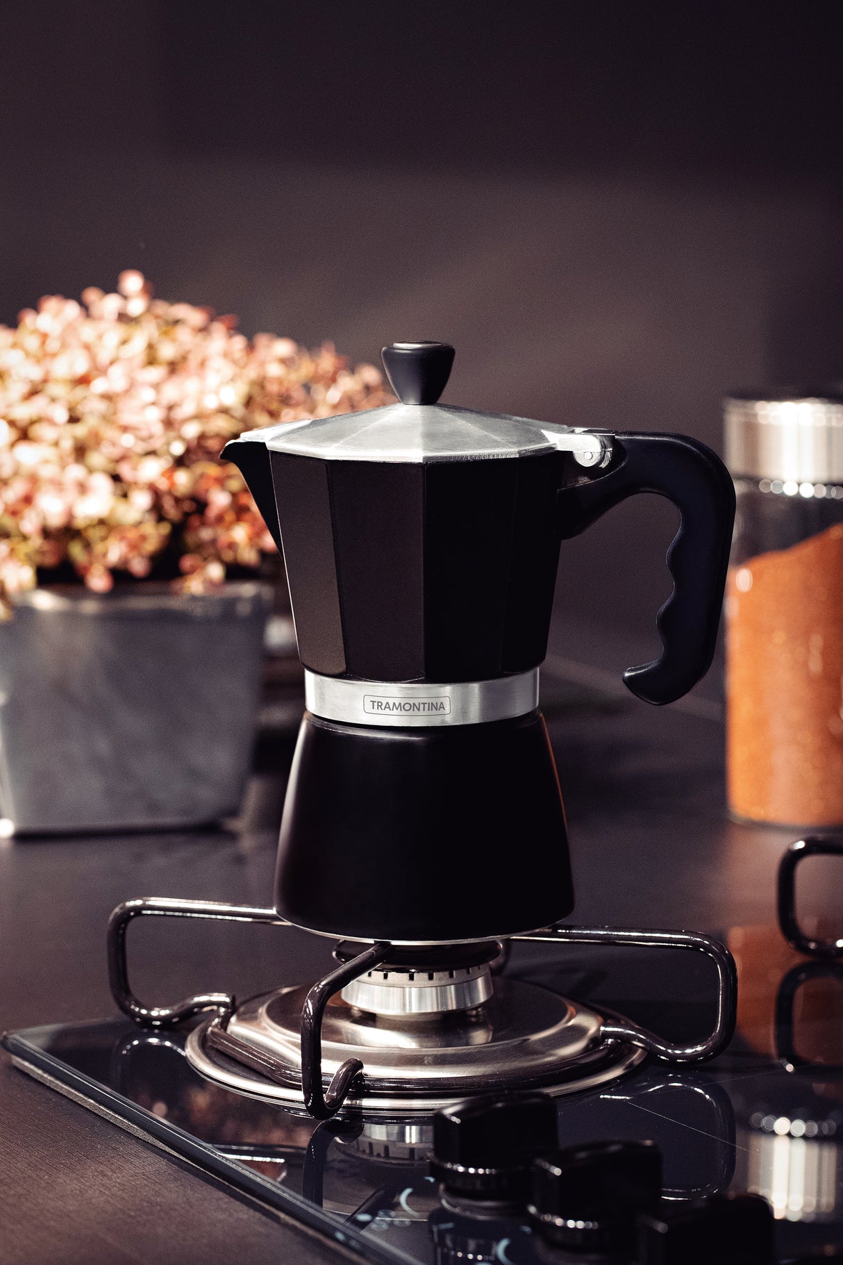 Black Aluminium Italian Espresso Coffee Maker, 320ml