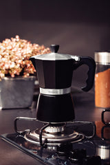 Black Aluminium Italian Espresso Coffee Maker, 320ml