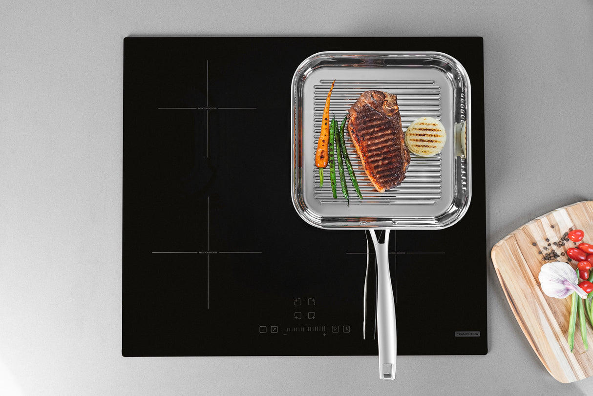 Grano Try-Ply Clad Stainless Steel Skillet Grill, 28cm, 1.9L