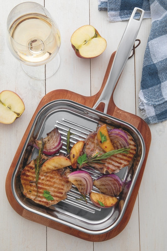 Grano Try-Ply Clad Stainless Steel Skillet Grill, 28cm, 1.9L