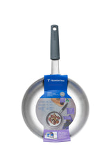 Professional Stainless Steel Frying Pan with Tri-Ply Base and Removable Grey Silicone sleeve, 20 cm
