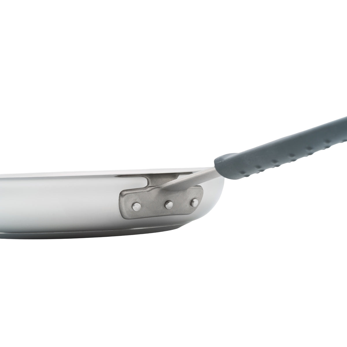 Professional Stainless Steel Frying Pan with Tri-Ply Base and Removable Grey Silicone sleeve, 26 cm