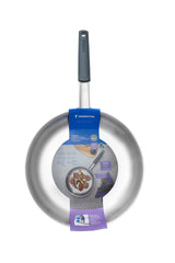 Professional Stainless Steel Frying Pan with Tri-Ply Base and Removable Grey Silicone sleeve, 30cm